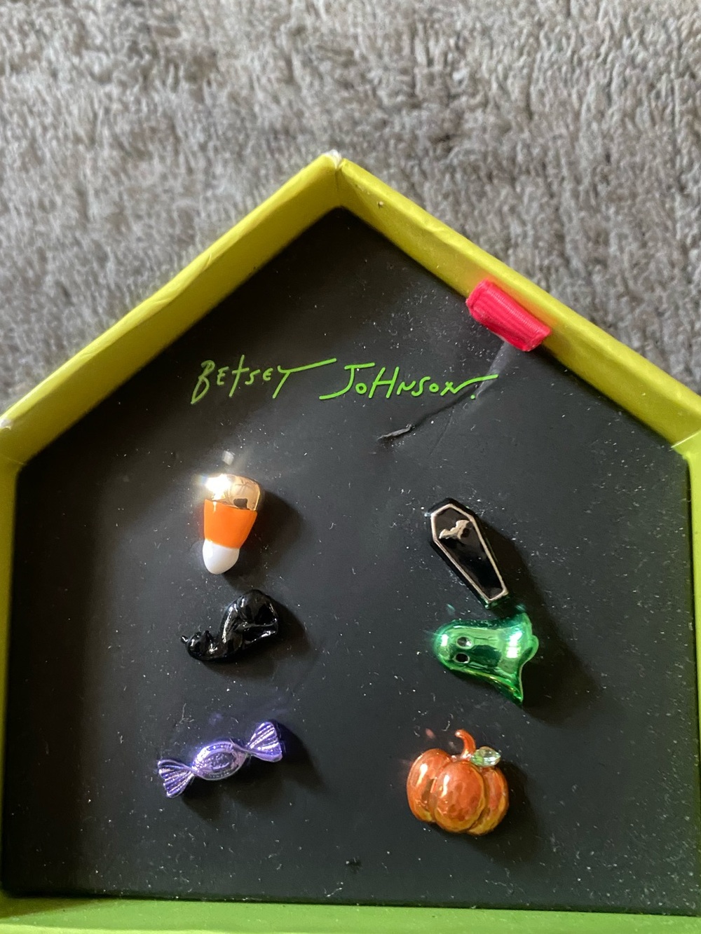 Betsey Johnson Halloween Charm Pin Set - Orange, Green, Black, Purple, White